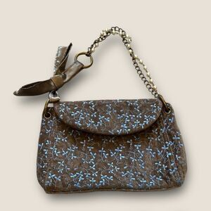 Gap velvet Embroidered Brown and Blue Women's Bag